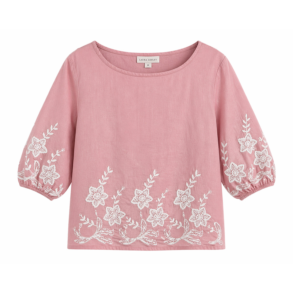 Romantic Cottagecore Floral Lace Hem Blouse Soft Pink Boho Feminine Top Medium
